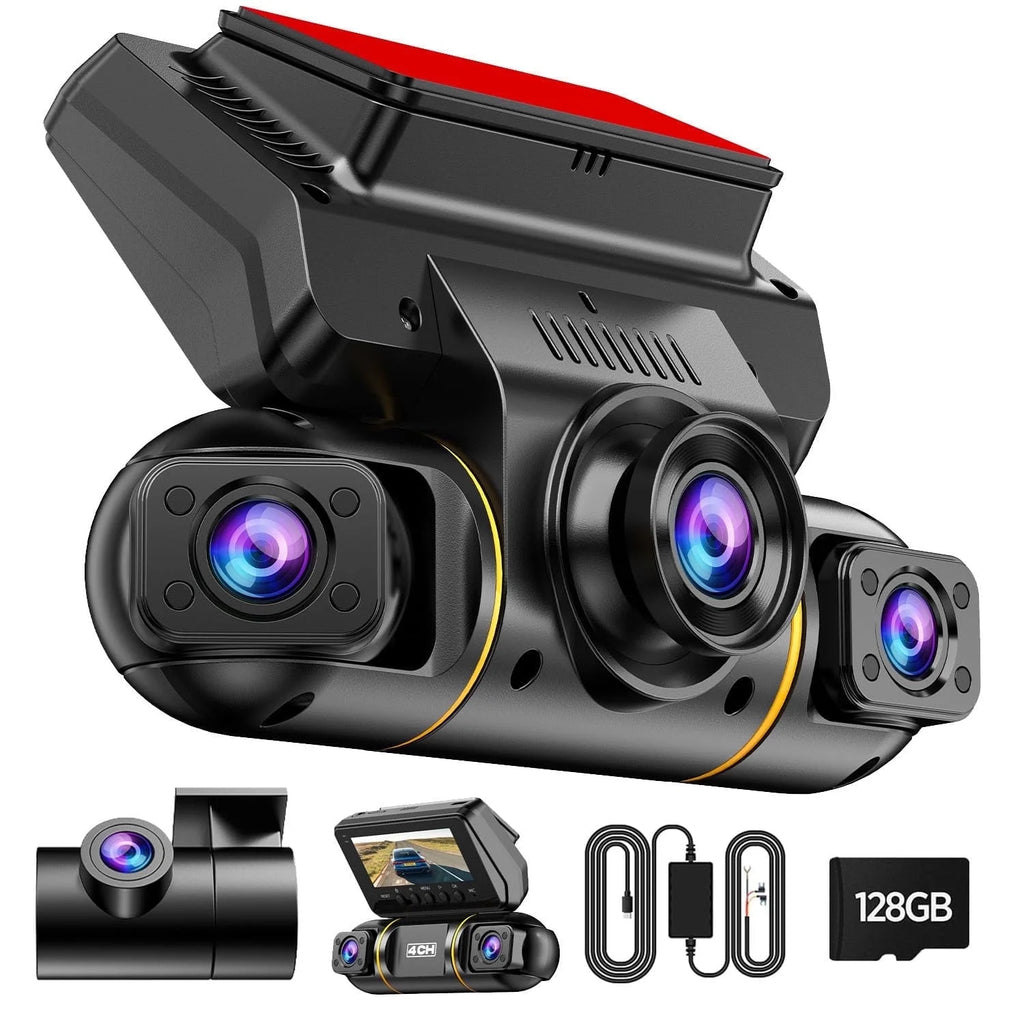 4 Channel Dash Cam Front and Rear inside with Hardwire Kit for 24H Security Parking Monitor, 1080P FHD 360 Degree View 5G Wifi Dash Camera, IR Night Vision Dashcam, G-Sensor, Free 128GB Card