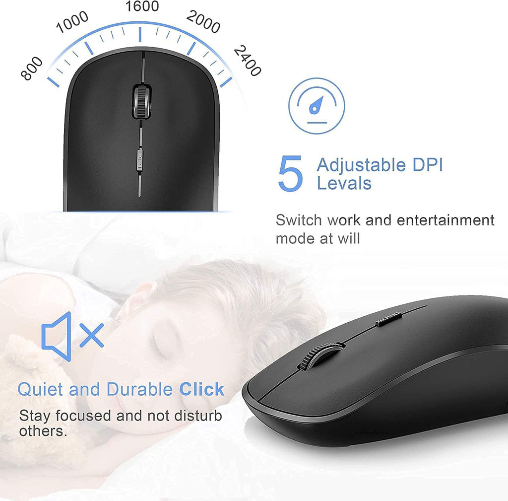 Wireless Keyboard and Mouse,2.4G Ergonomic and Slim Wireless Computer Keyboard Mouse Designed for Windows, PC, Laptop,Tablet - Black Grey