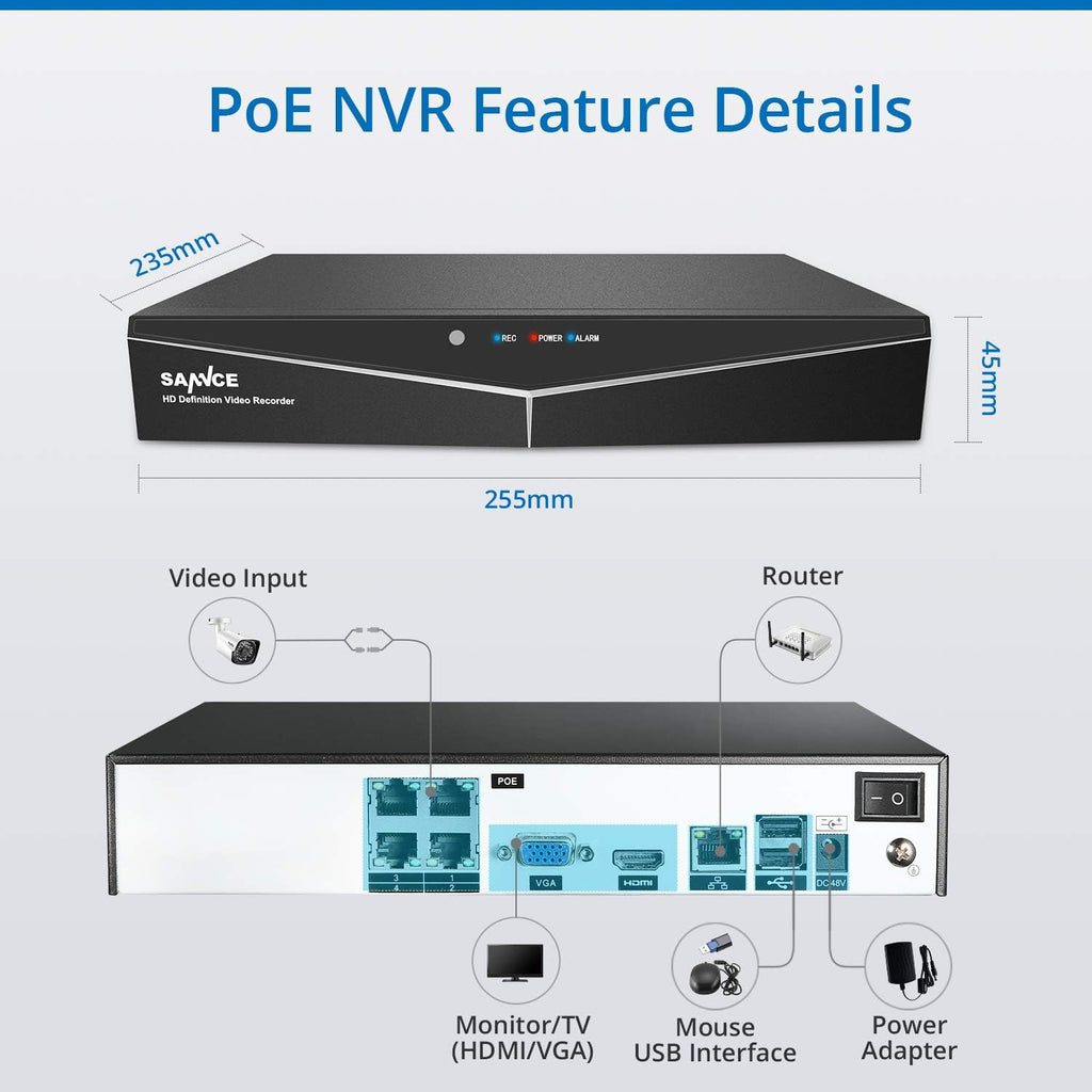 4CH 1080P Full HD Xpoe Wired Security Camera System with 4Pcs 100Ft Night Vision Outdoor Bullet IP Cameras, Real Plug & Play Network Video Surveillance System, NO Hard Drive